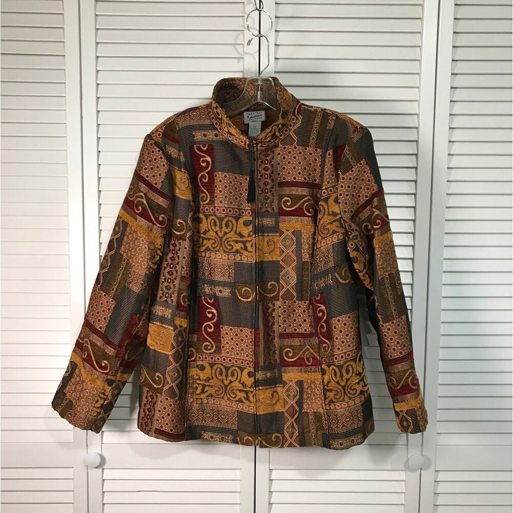 Renaissance Vintage Tapestry High Neck Long Sleeve Jacket Woman 2X